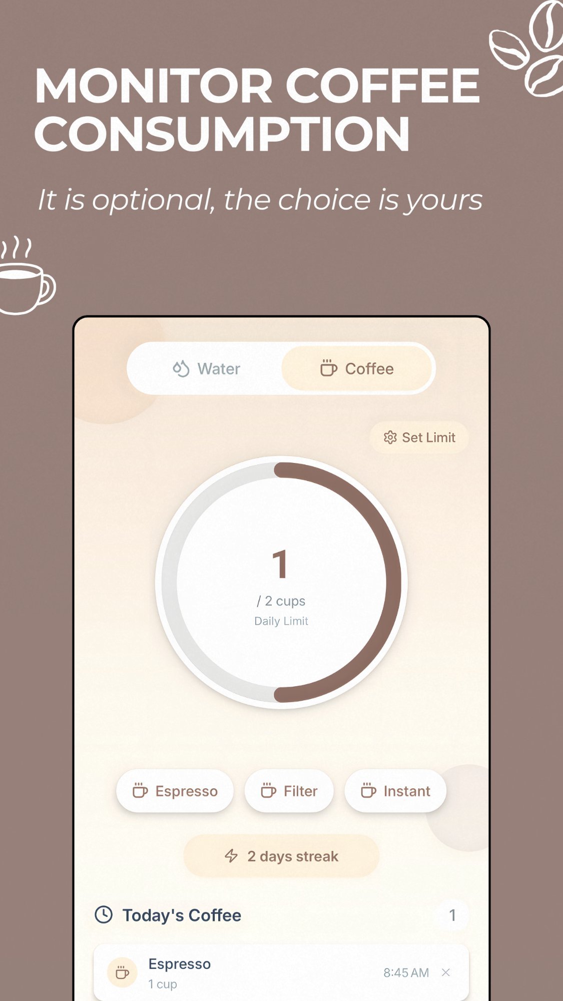 Coffee Tracker screen